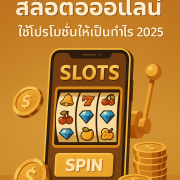 ภาพโปรโมทกลยุทธ์ชนะในสล็อตออนไลน์ ใช้โปรโมชั่นให้เป็นกำไร 2025 สีทองหรูหรา มีโทรศัพท์มือถือแสดงเกมสล็อต เหรียญทอง และบรรยากาศคาสิโนทันสมัย