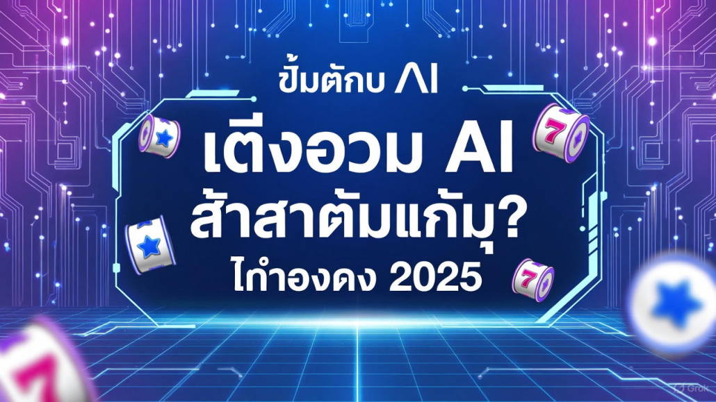 สล็อต AI ผู้หญิงกำลังเล่นสล็อตพร้อมกราฟวิเคราะห์แบบ AI เหรียญพุ่งออกจากหน้าจอ ให้ความรู้สึกทำกำไรสูง